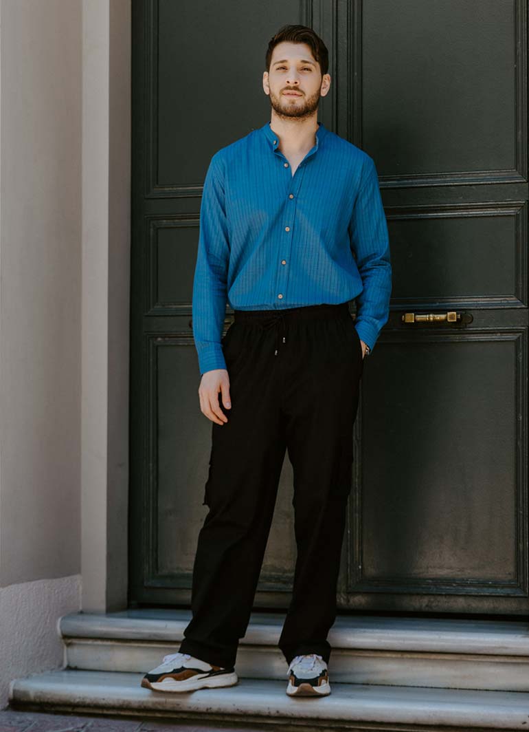 Comfortable Cut Black Mens Trousers With Elastic Waist and Waist