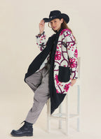 White Floral Patterned Long Cardigan with Pockets