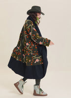 Khaki Floral Patterned Long Cardigan with Pockets