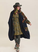 Khaki Floral Patterned Long Cardigan with Pockets