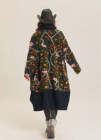 Khaki Floral Patterned Long Cardigan with Pockets