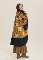 Mustard Floral Patterned Long Cardigan with Pockets