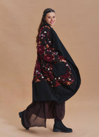 Brown Floral Patterned Long Cardigan with Pockets