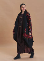 Brown Floral Patterned Long Cardigan with Pockets