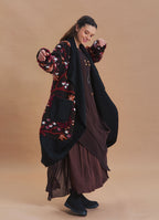 Brown Floral Patterned Long Cardigan with Pockets