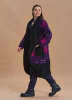 Purple Floral Patterned Long Cardigan with Pockets