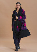 Purple Floral Patterned Long Cardigan with Pockets