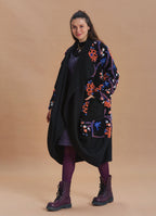 Black Floral Patterned Long Cardigan with Pockets