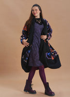 Black Floral Patterned Long Cardigan with Pockets