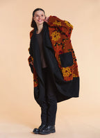 Orange Floral Patterned Long Cardigan with Pockets