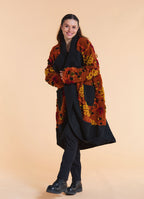 Orange Floral Patterned Long Cardigan with Pockets