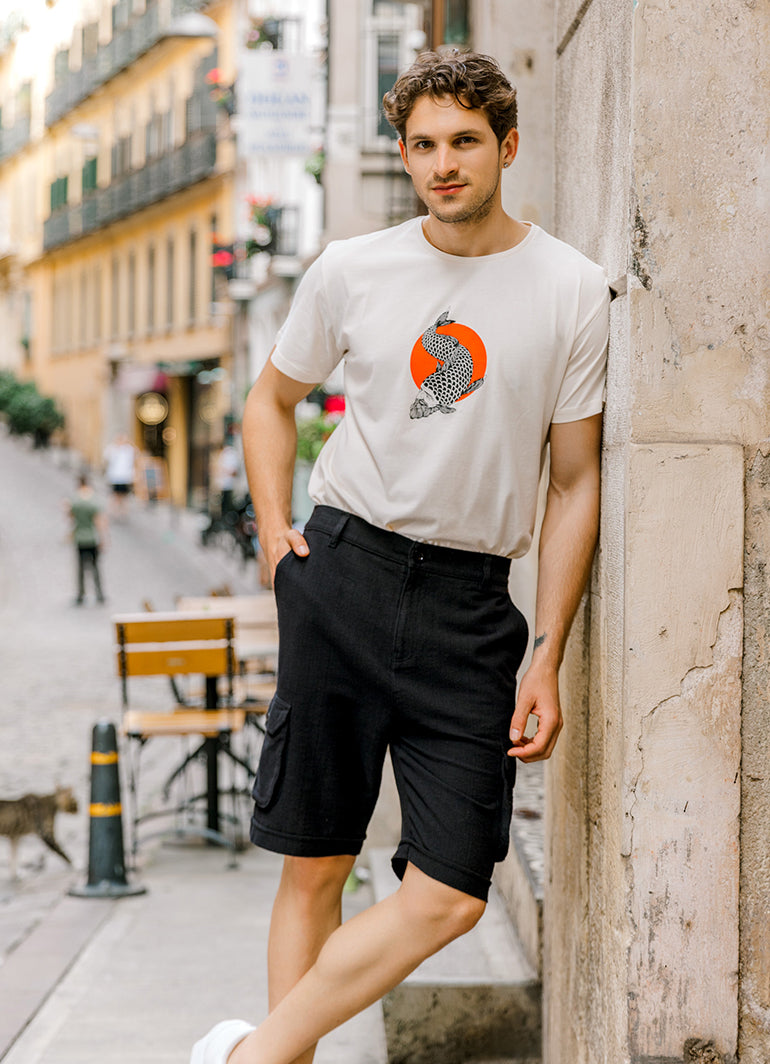 Comfortable Cut Black With Elastic Waist Men's Shorts
