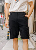 Comfortable Cut Black With Elastic Waist Men's Shorts