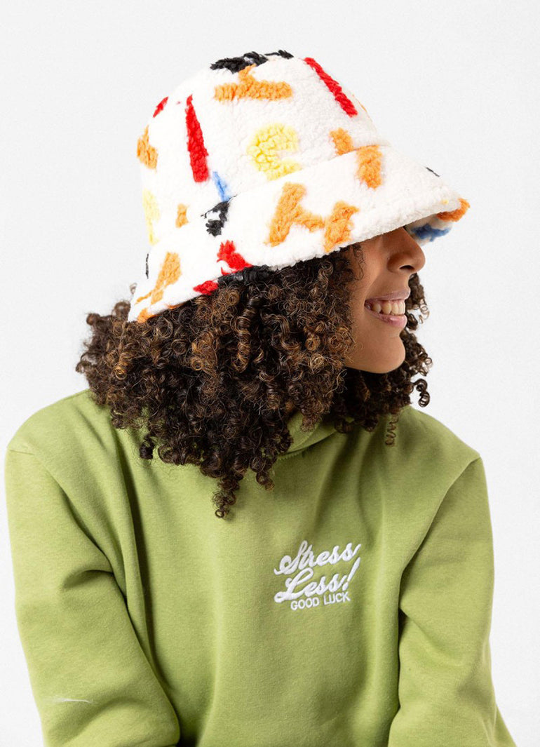 White Patterned Bucket Women's Hat