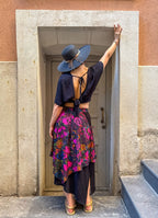 Elasticated Waist Double Layered Black Floral Skirt 4911