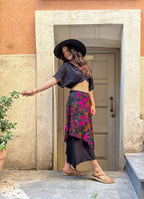 Elasticated Waist Double Layered Black Floral Skirt 4911