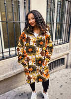 Boho Style Beige Floral Patterned Hooded Coat