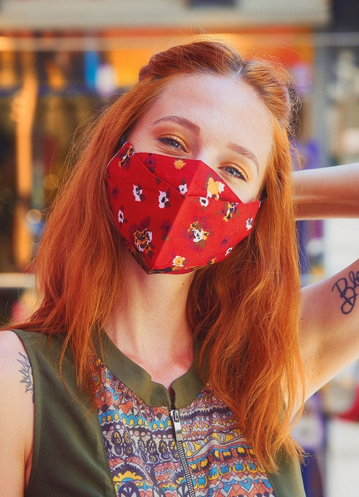 Double Layer Red Patch Pattern Cotton Mask ( 3 Pieces )