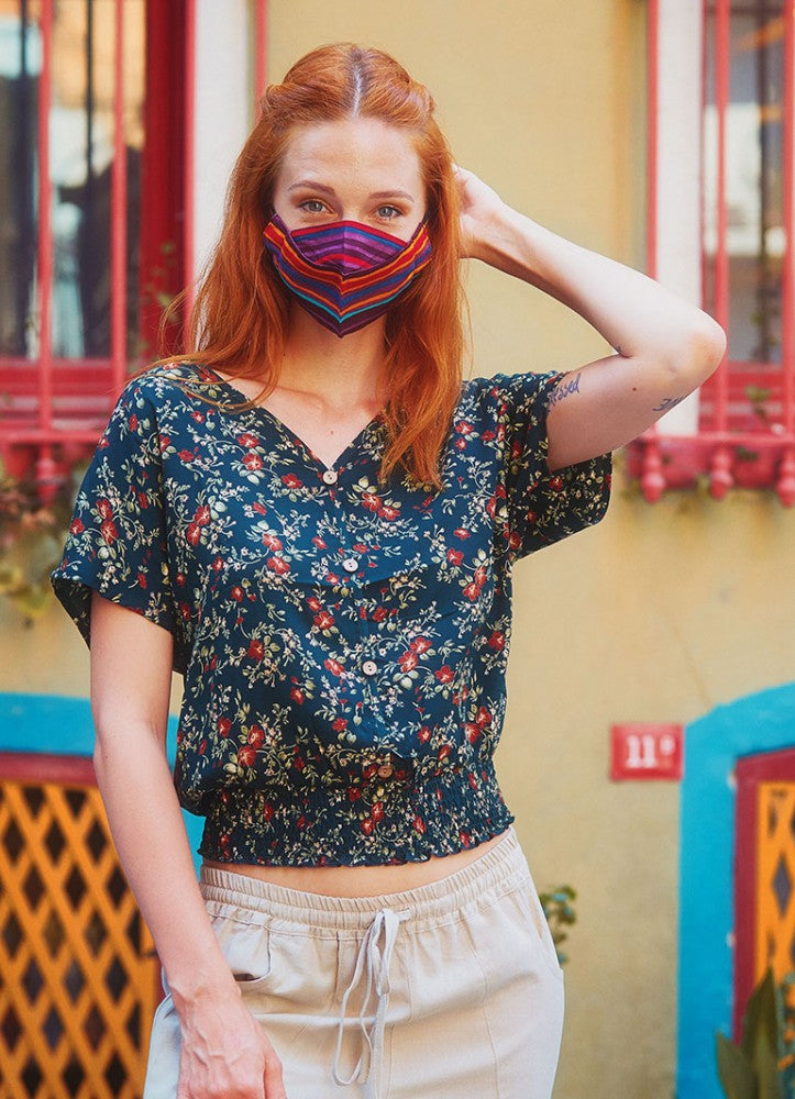 Double Layer Red Striped Viscose Mask (3 Pieces )