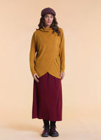 Cowl Neck Button Detail Mustard Knit Cardigan