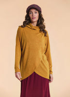 Cowl Neck Button Detail Mustard Knit Cardigan