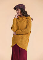 Cowl Neck Button Detail Mustard Knit Cardigan