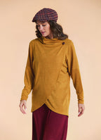 Cowl Neck Button Detail Mustard Knit Cardigan