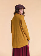 Cowl Neck Button Detail Mustard Knit Cardigan