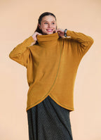 Cowl Neck Wrap Front Mustard Knit Cardigan