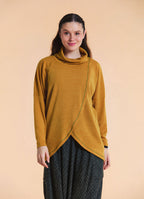Cowl Neck Wrap Front Mustard Knit Cardigan