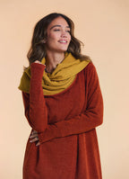 Hooded Wrap Front Thumbhole Sleeve Terracotta Long Knit Cardigan
