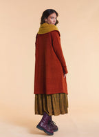 Hooded Wrap Front Thumbhole Sleeve Terracotta Long Knit Cardigan
