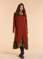 Hooded Wrap Front Thumbhole Sleeve Terracotta Long Knit Cardigan