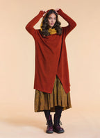Hooded Wrap Front Thumbhole Sleeve Terracotta Long Knit Cardigan