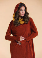 Hooded Wrap Front Thumbhole Sleeve Terracotta Long Knit Cardigan