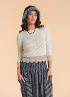 Crew Neck Lace Knit Detail Beige Womens Knit Top