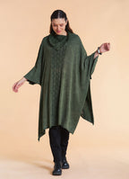Cowl Neck Cable Knit Green Poncho Tunic