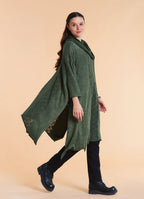 Cowl Neck Cable Knit Green Poncho Tunic