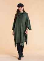 Cowl Neck Cable Knit Green Poncho Tunic