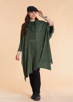 Cowl Neck Cable Knit Green Poncho Tunic