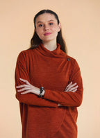 Cowl Neck Button Detail Terracotta Knit Cardigan