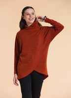 Cowl Neck Button Detail Terracotta Knit Cardigan