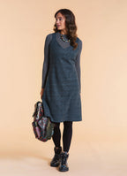 V Neck Thick Strap Teal Winter Pinafore Dress