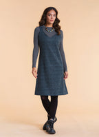 V Neck Thick Strap Teal Winter Pinafore Dress