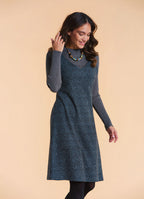 V Neck Thick Strap Teal Winter Pinafore Dress