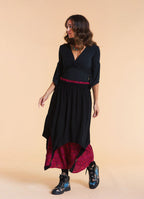 Elastic Waist Double Layer Fuchsia Print Asymmetrical Skirt