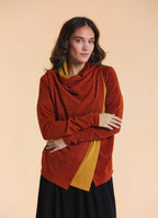 Cowl Neck Thumbhole Sleeve Terracotta Long Knit Cardigan