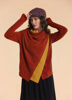 Cowl Neck Thumbhole Sleeve Terracotta Long Knit Cardigan