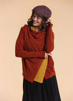 Cowl Neck Thumbhole Sleeve Terracotta Long Knit Cardigan
