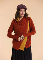 Cowl Neck Thumbhole Sleeve Terracotta Long Knit Cardigan